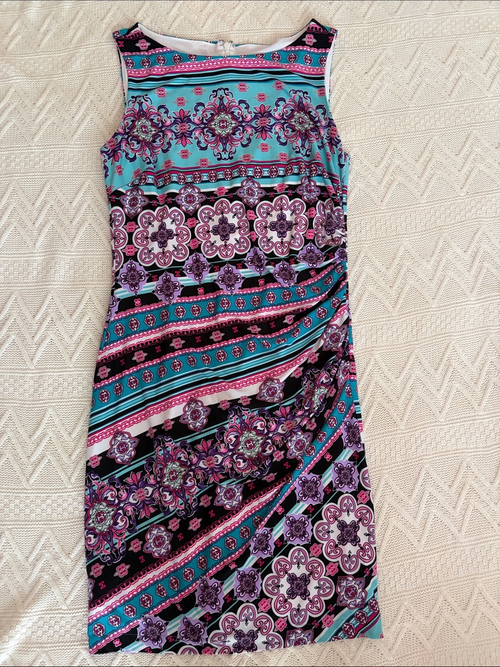 Cache Aqua & Purple Printed Sleeveless Sheath Dress